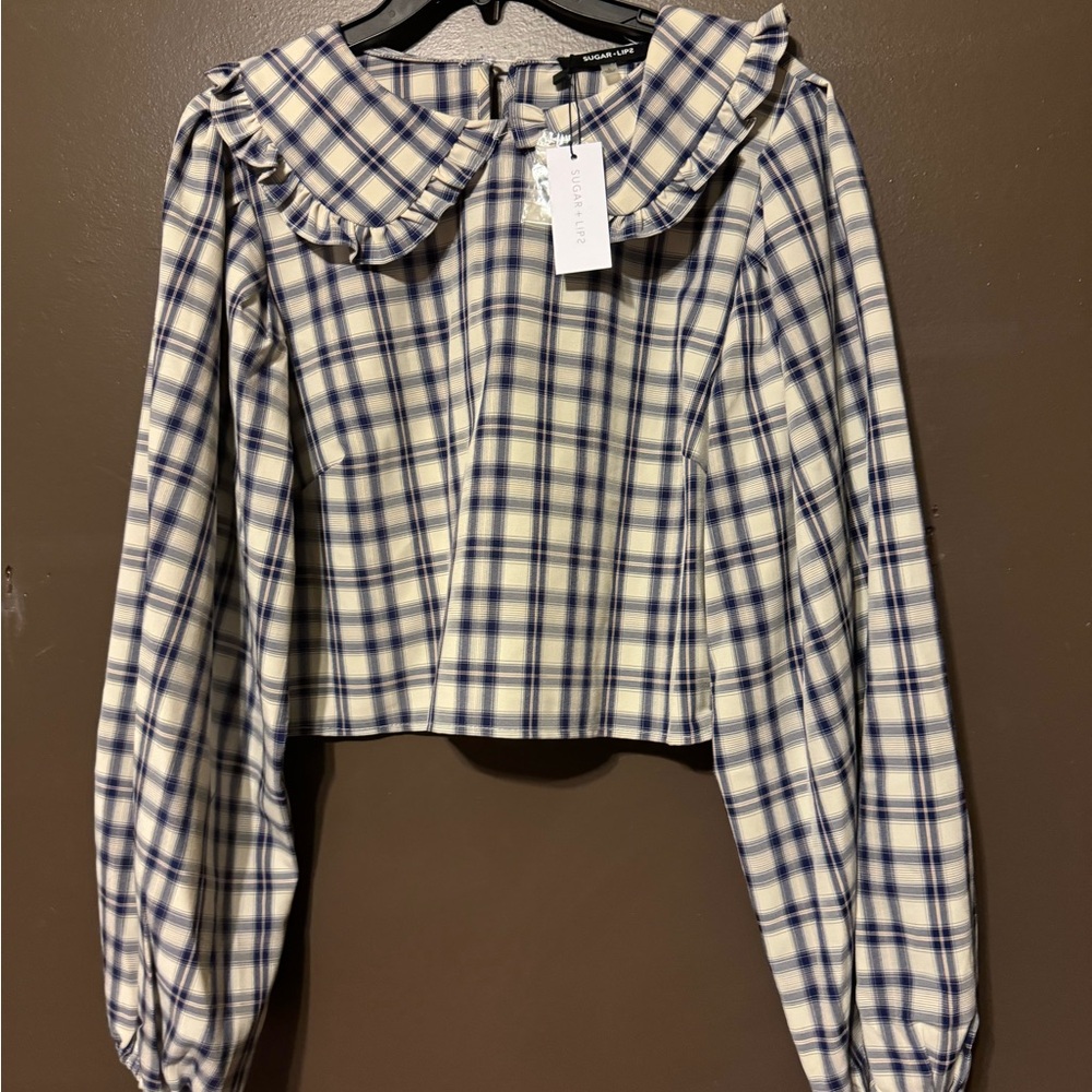 Sugar + Lips Plaid Balloon Sleeve Blouse
